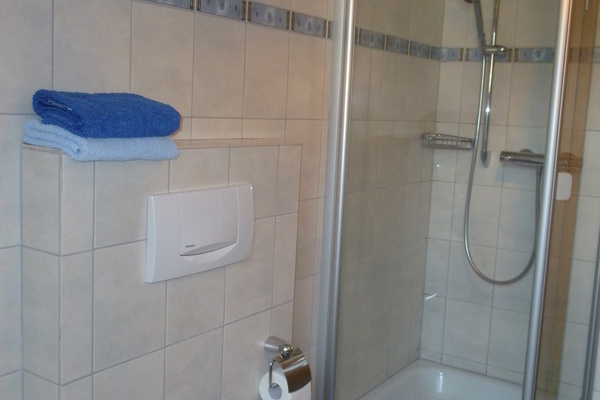 modernes Tageslichtbad mit Dusche, Badewanne und WC